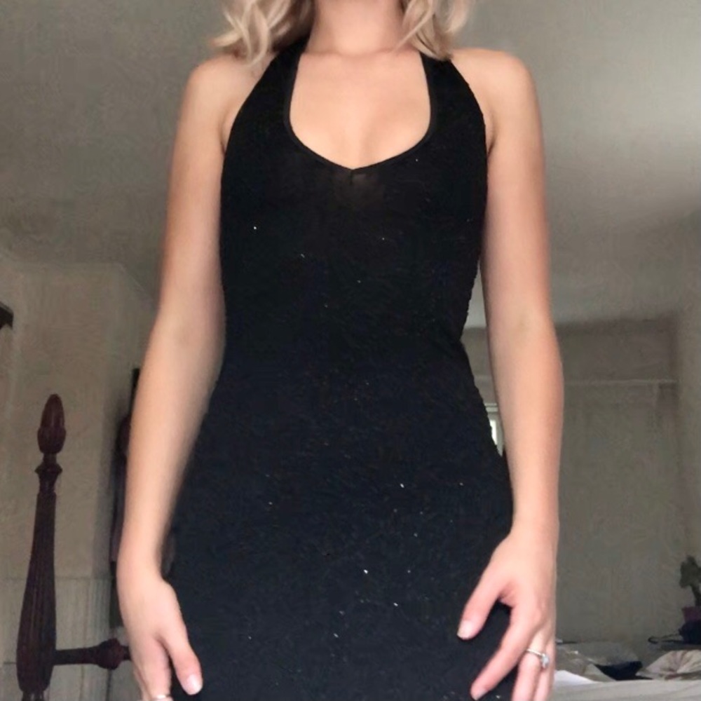 Beaded Black Halter Maxi Dress